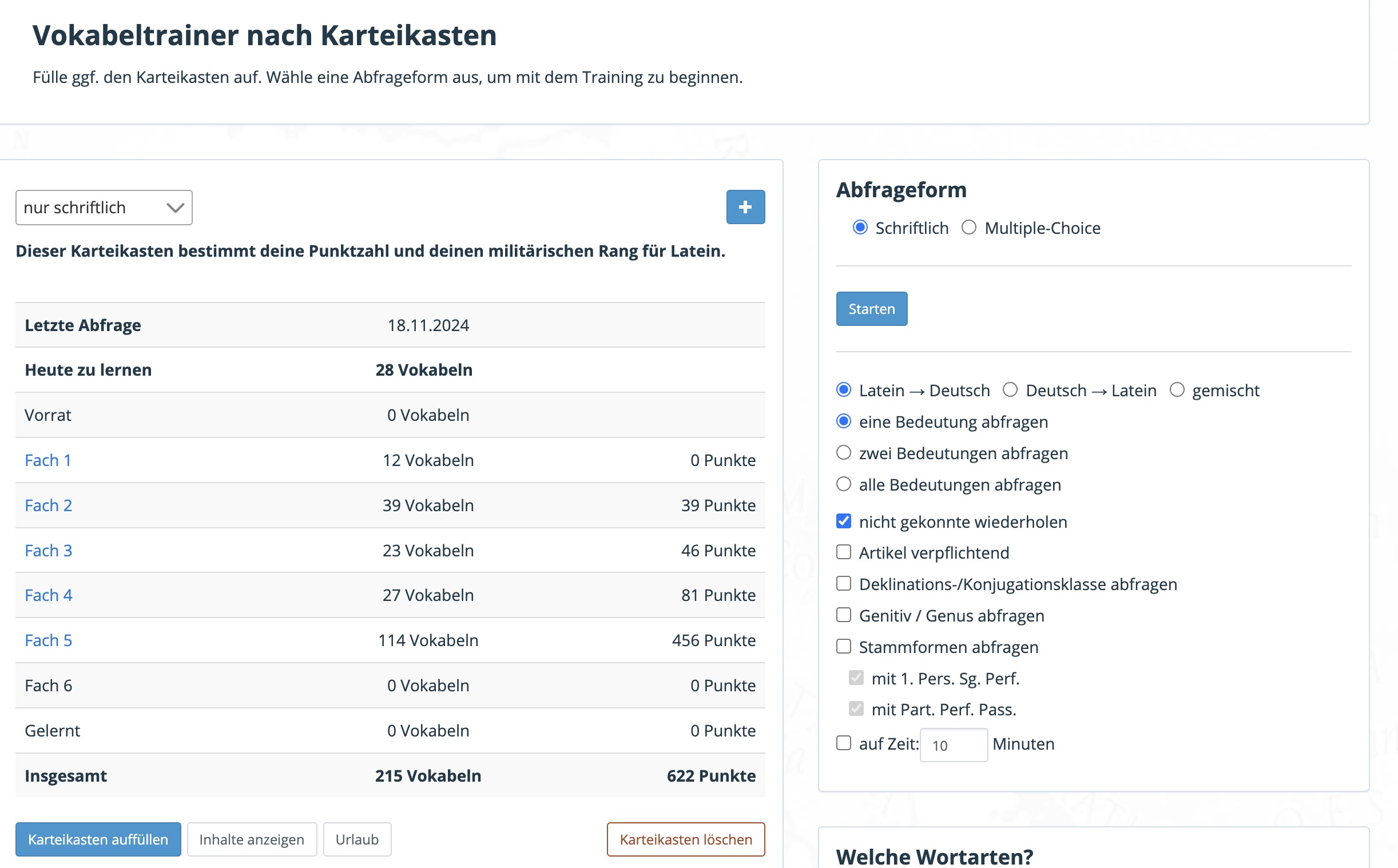 Vokabeltrainer nach Karteikastensystem